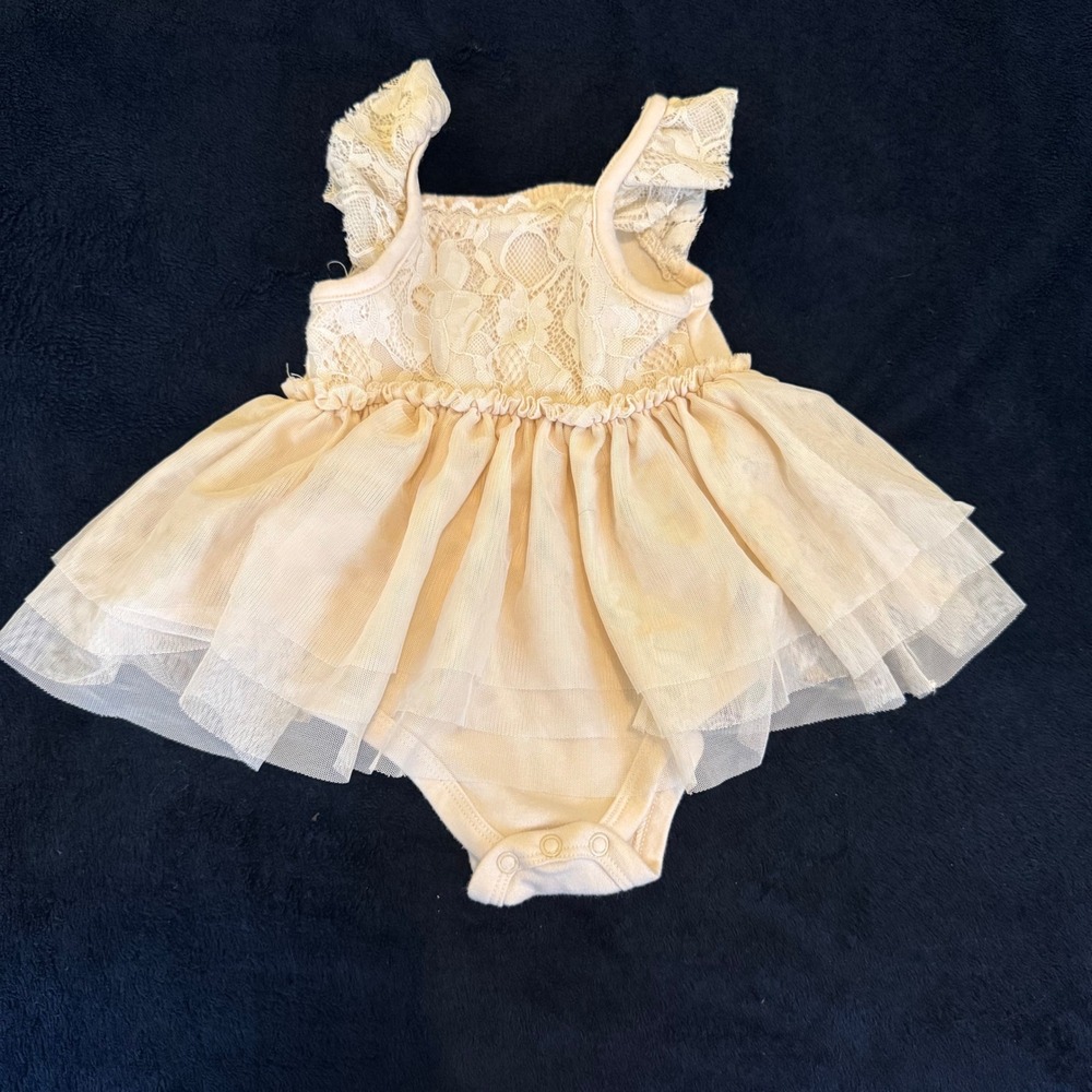 Little Lass Baby Girls Cream Lace‎ Tulle Tutu Bodysuit Dress 12M RN167639